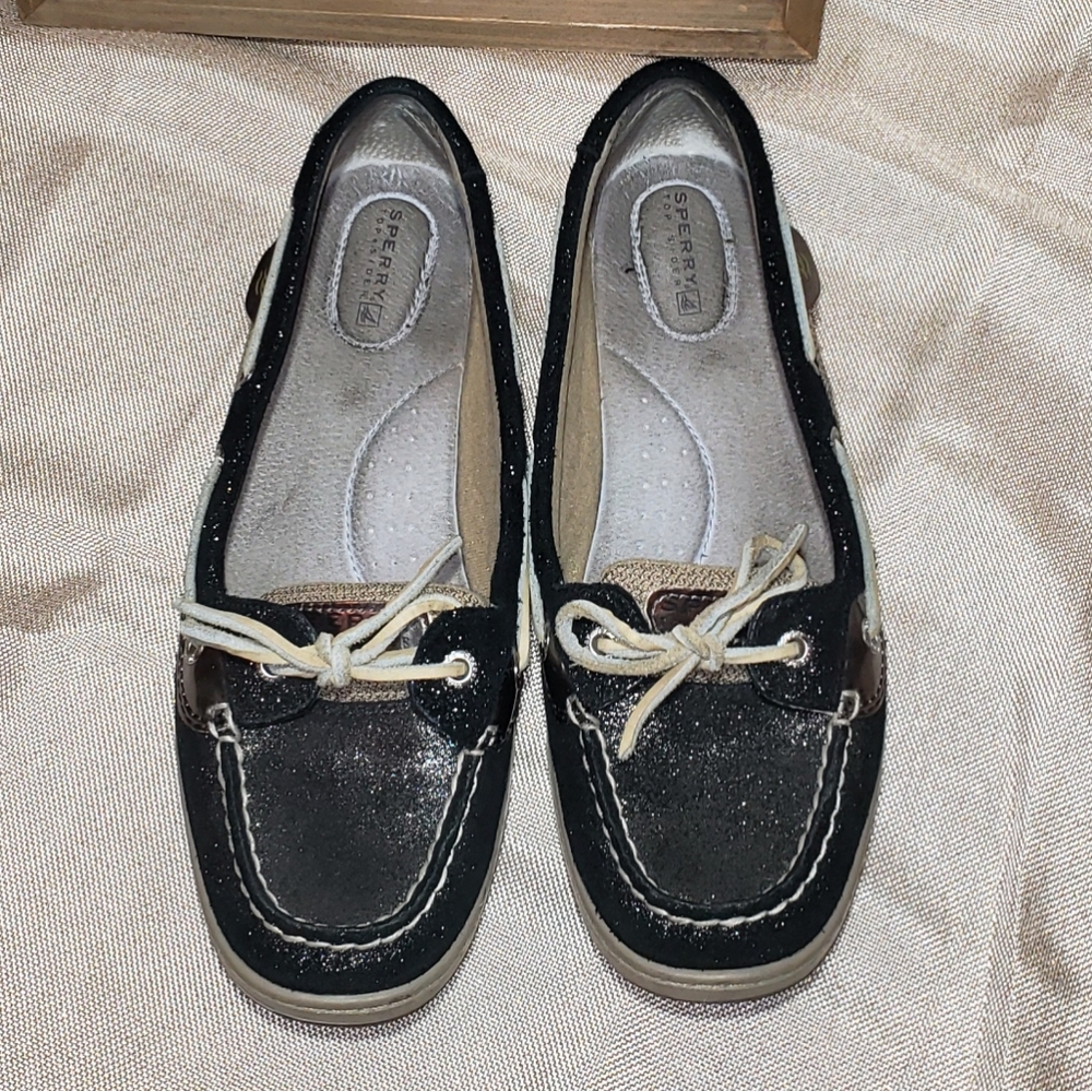π Gorgeous Black Sparkle Sperry Top Sider - Picture 2 of 11